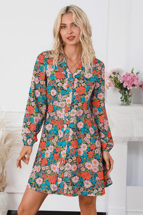 Kiara Floral Button Front Shirt Dress