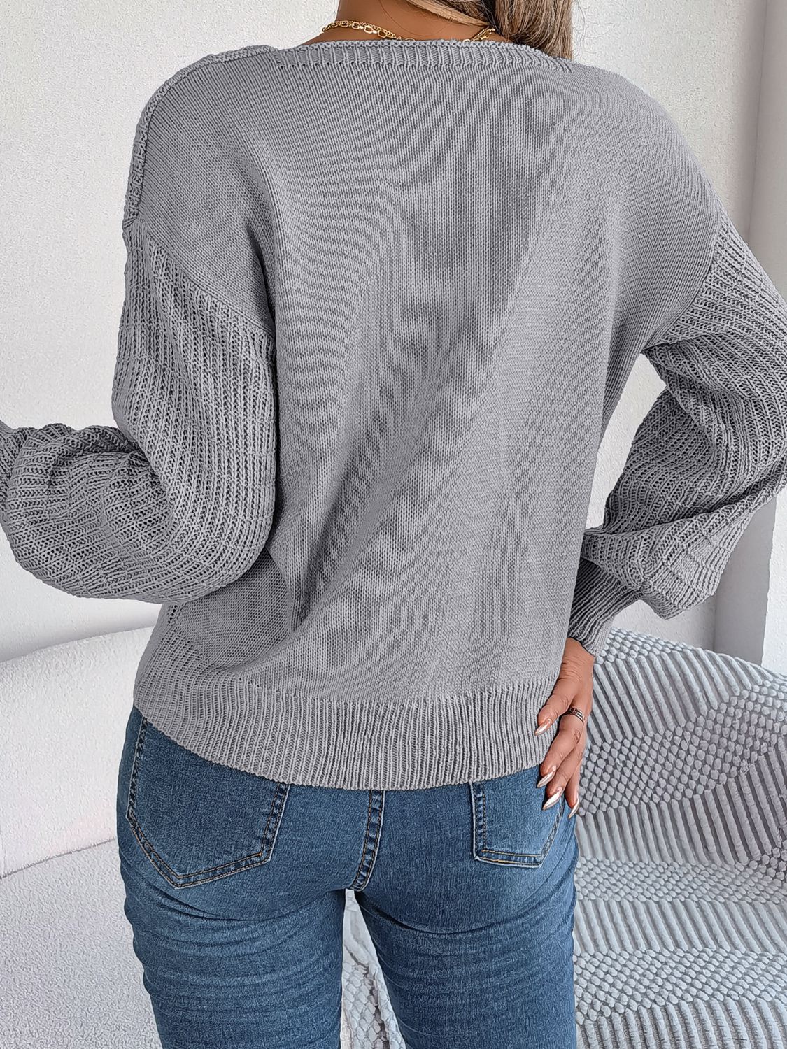 Regina Square Neck Mixed Knit Sweater