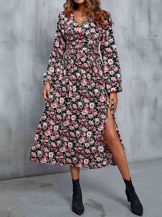 Sariah Floral V-Neck Slit Midi Dress
