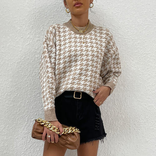 Kara Houndstooth Round Neck Sweater