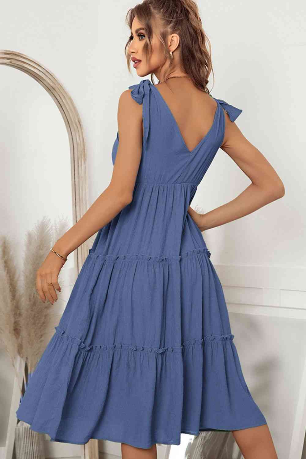 Whitley Tie Shoulder V-Neck Tiered Dress