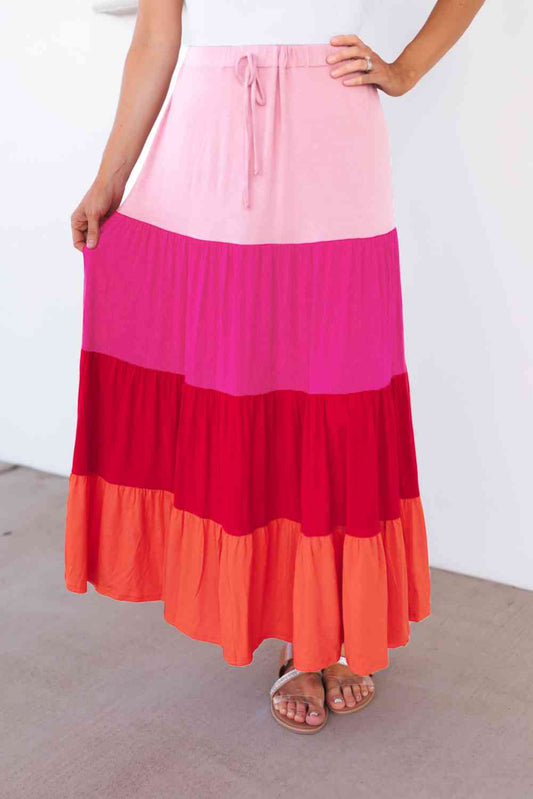 Aurelia Color Block Tiered Maxi Skirt