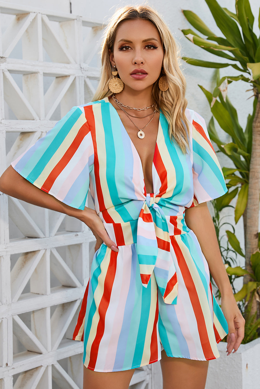 Paradise Striped Tie Front Romper