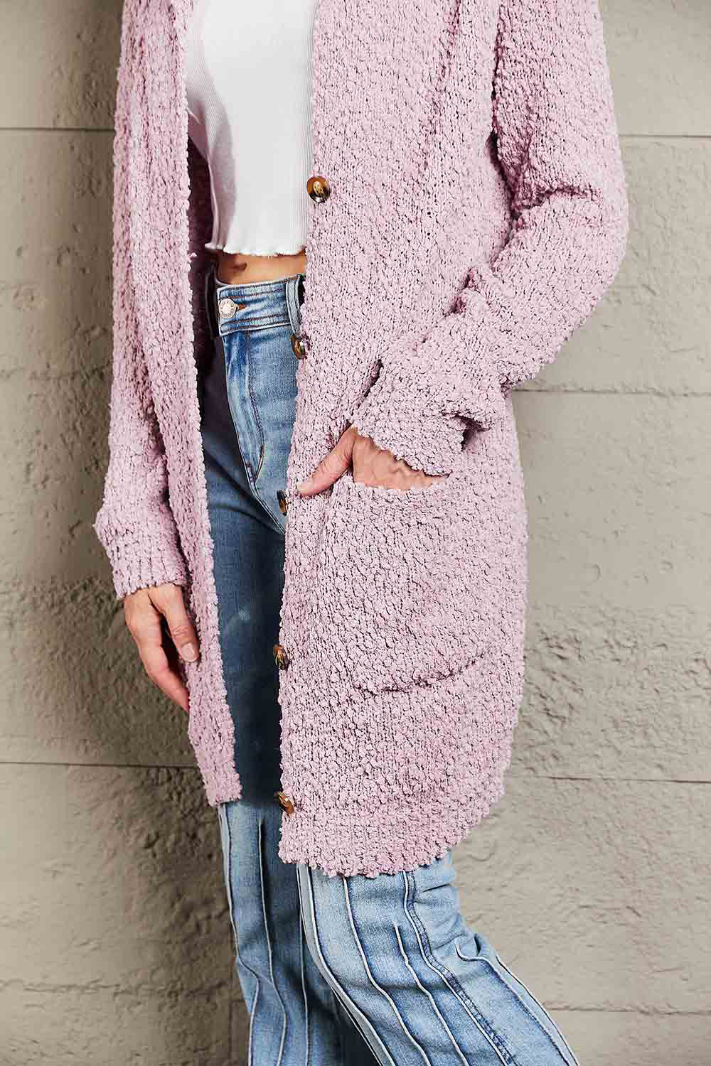 Marsa Popcorn-Knit Hooded Cardigan