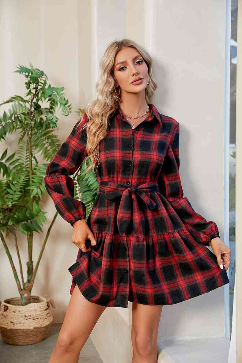 Ava Plaid Tie Waist Mini Dress