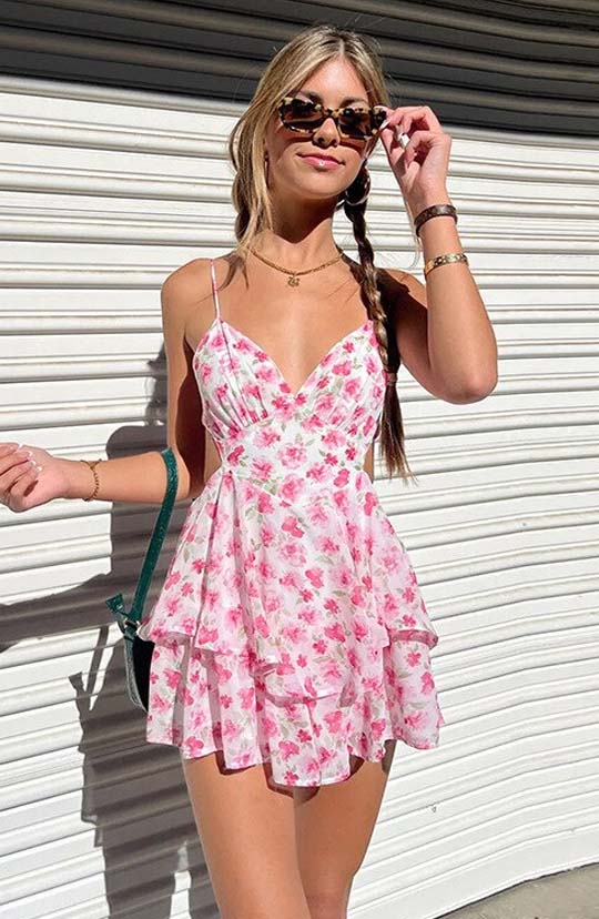 Happiness Blooms Pink Floral Mini Dress