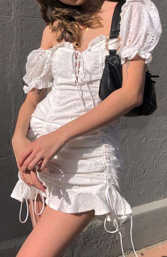 Lace Me Up White Mini Dress