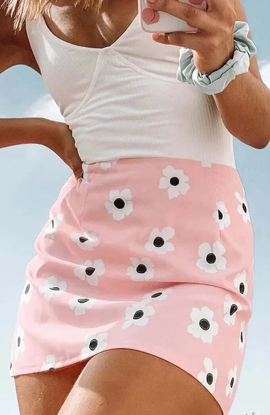 Laura Pink Floral Mini Skirt
