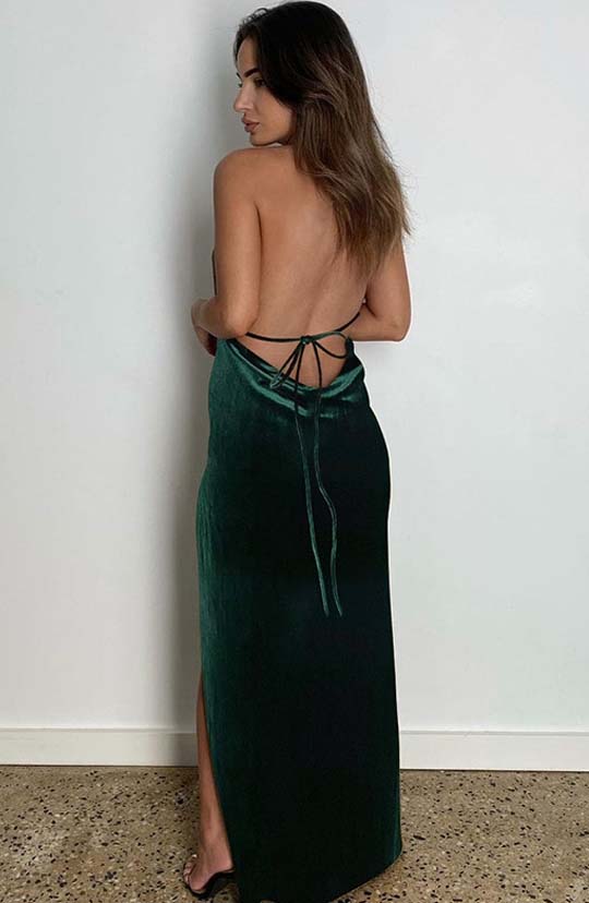 Lucky For You Green Backless Maxi Dress