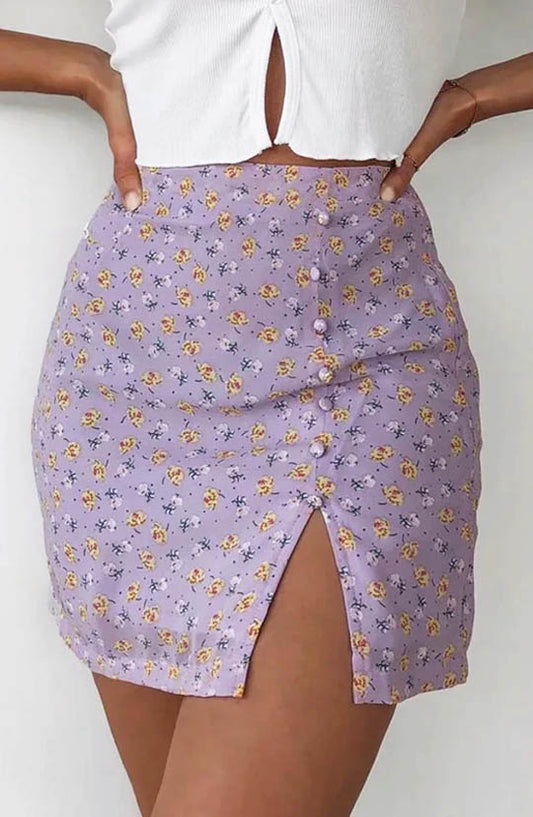 Rebecca Purple Floral Mini Skirt