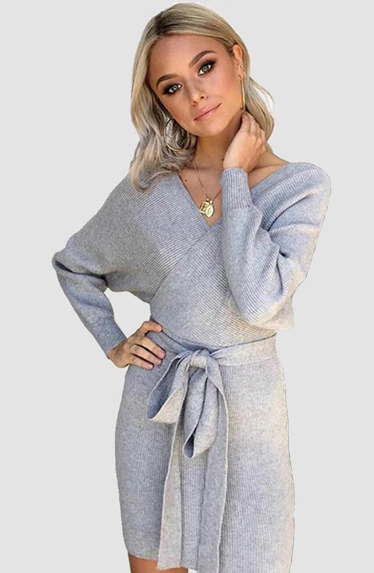 Tiffany Green V-Neck Sweater Dress